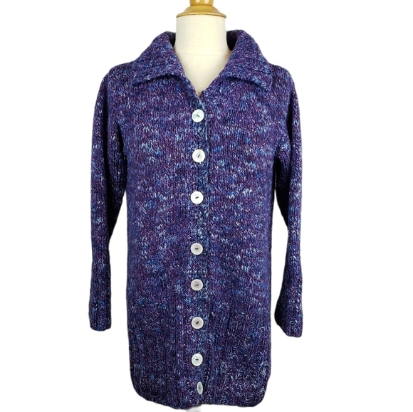 Handmade Grandpa Sweater Cardigan Chunky OOAK Hand Knit Cottagecore Boho - Picture 1 of 11